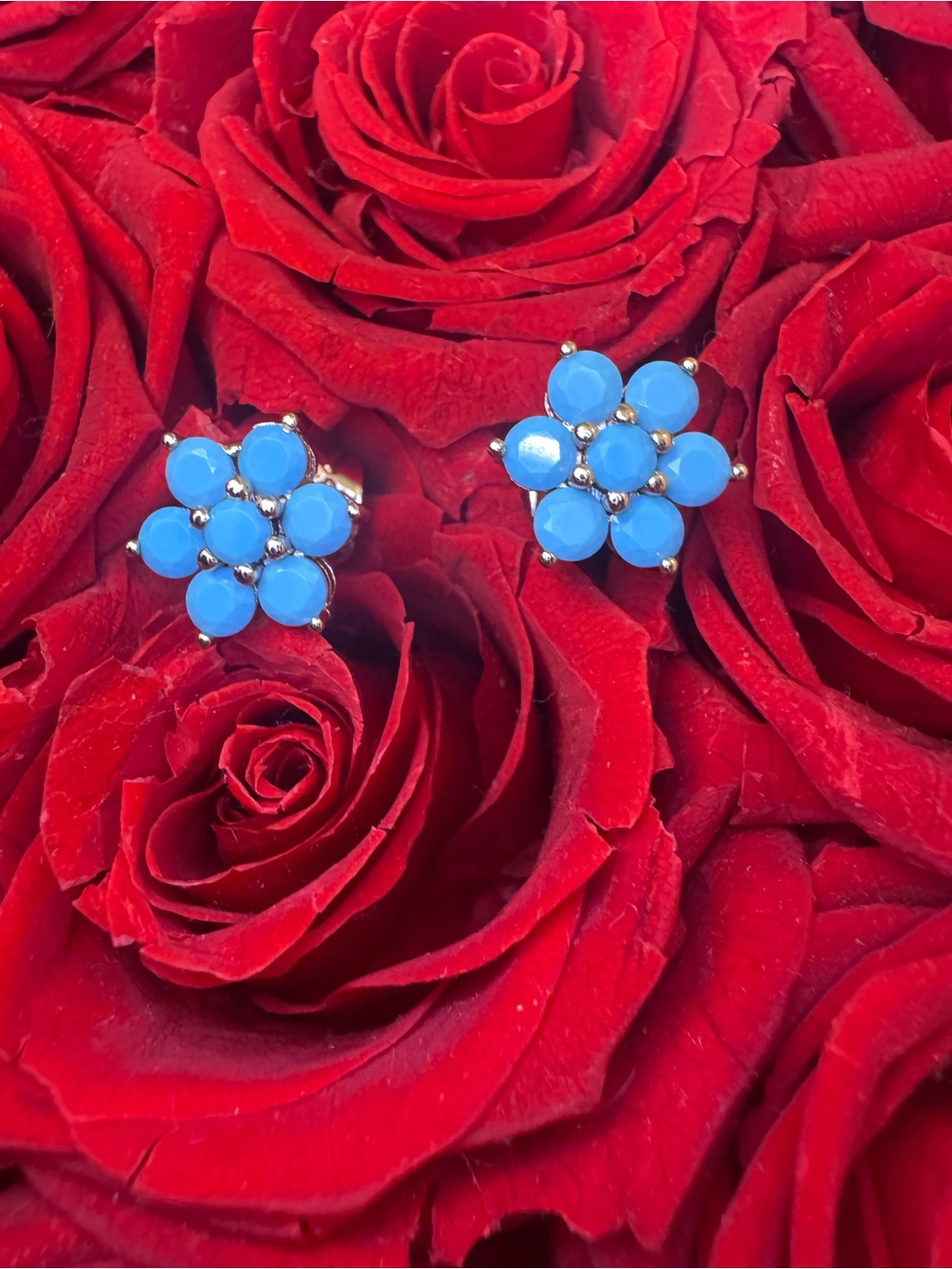 Turquoise Floral Cluster Stud Earrings Sterling Silver 14K Gold Plated 10mm